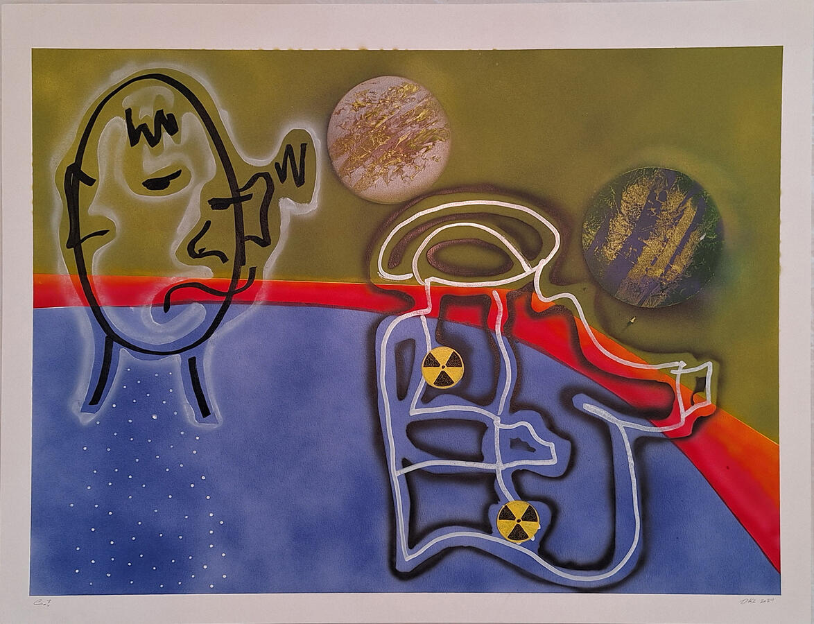 Cancer, a study of how cancer treatment feels. 2024, spray paint, paint pen, stencils.