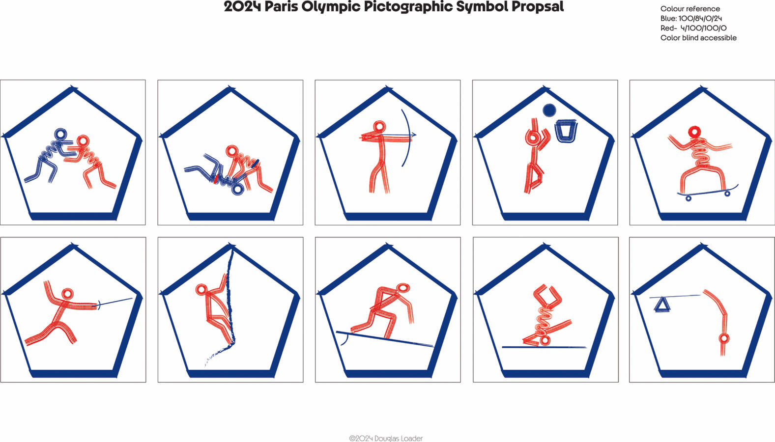 Graphic design project to design Paris 2024 Olympic pictographs. 2024, Illustrator and Photoshop.