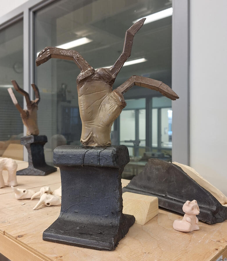 Blood on the Rails. Halloween project. 2023, slip, iron, wood, rock.