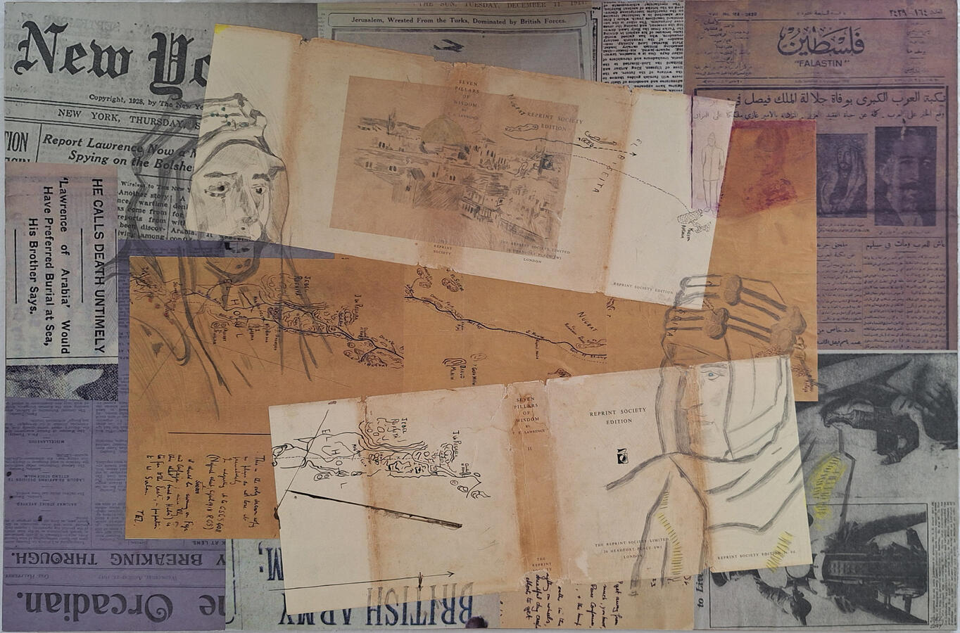 Faisal and Lawrence. 2024, collage, pencil, ink.